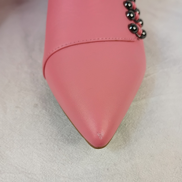 Kurt Geiger London Pink Leather Ankle Boots Kitten Heel Side Lace Beaded 37 US 7 - Picture 15 of 16